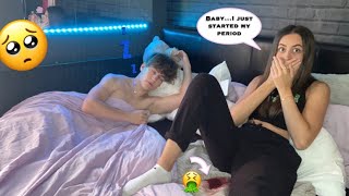 PERIOD PRANK ON BOYFRIEND cute reaction [upl. by Gnehp839]