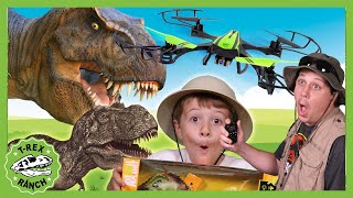 Dinosaur amp Drone Chase at Playground  TRex Ranch Adventures for Kids [upl. by Aleras]