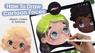 How To Draw Cartoon Faces  Adding Texture To Illustrations • Cute Art • Procreate Tutorial [upl. by Atikahc173]