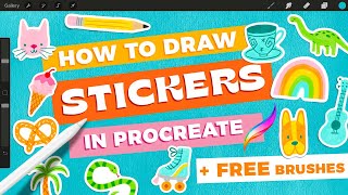 How to Draw Stickers in Procreate  FREE Procreate Brushes [upl. by Nywg943]