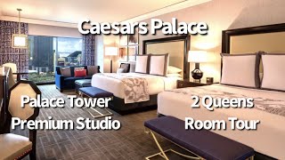 Caesars Palace Las Vegas  Palace Tower Premium Studio 2 Queen Room Tour [upl. by Hymie]